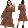 Damen Midi Langarm Kleid Luftig Modisch Elegant Rüschen Produktbild-Vorschau 1