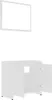 A white bathroom vanity cabinet with its doors open, shown below a framed white rectangular object that could be a mirror or a decorative panel. Produktbild-Vorschau