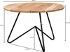 Technische Zeichnung des Couchtisch Akazie Massivholz Metall Rund mit runder Holzplatte und schwarzen Metallbeinen. Voir les images du produit