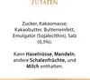 The image displays the ingredients and allergen information for a food product, likely chocolate, presented in German. Produktbild-Vorschau