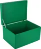 An open green wooden box with its lid propped open, shown against a white background. Produktbild-Vorschau