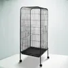 A black metal bird cage with a tray and wheels, set against a light gray and white background. Náhled obrázku produktu