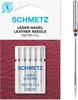 A package of Schmetz leather sewing machine needles, with one needle shown separately. Náhled obrázku produktu