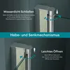 Diagrams illustrating the lifting and lowering mechanism of a shower door. Produktbild-Vorschau