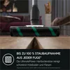 Close-up of a vacuum cleaner head on a wooden floor with text overlay. Produktbild-Vorschau