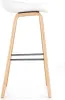 A white and gray bar stool with wooden legs, shown from the side against a white background. Náhled obrázku produktu