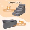 A collage-style marketing image showing a dog bed that can be converted into dog stairs. Produktbild-Vorschau