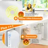A collage of marketing images showcasing an infrared heater with various features. Produktbild-Vorschau