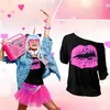 80. léta disco retro tričko cosplay kostým + šperky pro Náhled obrázku produktu 2