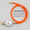 A gas regulator and hose assembly displayed against a light gray background with French text overlay. Podgląd zdjęcia produktu