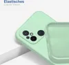 A close-up view of a light green phone case, showing the camera cutout and the interior texture. Produktbild-Vorschau