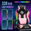 A pink and black gaming chair with RGB LED lighting. Podgląd zdjęcia produktu