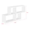 A white, modular shelving unit with four compartments, shown against a white background with dimensions indicated by red lines and text. Produktbild-Vorschau