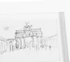 A sketch of the Brandenburg Gate with people walking around it, framed by a white border. Náhľad obrázku produktu