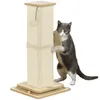 A cat is standing next to a cat scratching post. Produktbild-Vorschau