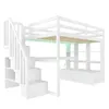 A white loft bed with integrated desk, shelves, and storage stairs. Produktbild-Vorschau