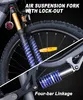 A close-up view of an electric bicycle's suspension system, highlighting its features. Produktbild-Vorschau