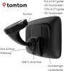 A close-up view of the back and side of a TomTom navigation device, with labels pointing out its features. Produktbild-Vorschau