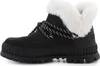 A side view of a black Palladium boot with white fur trim. Produktbild-Vorschau