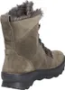 A side view of a green suede boot with fur trim. Produktbild-Vorschau