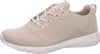 A side view of a beige Skechers sneaker with a white sole. Voir les images du produit
