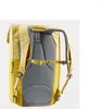The back of a yellow backpack is shown against a white background. Produktbild-Vorschau