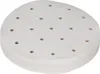 A round, white patty separator sheet with multiple holes, shown from a slightly elevated angle. Produktbild-Vorschau
