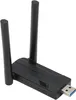 A black USB Wi-Fi adapter with two antennas. Produktbild-Vorschau