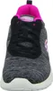 A close-up front view of a black and gray Skechers sneaker with pink accents. Produktbild-Vorschau