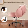 A pink office chair is shown with diagrams and text indicating its adjustable features. Produktbild-Vorschau