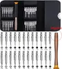 A set of precision screwdrivers and bits laid out in a case, with a separate handle and a close-up of the handle. Produktbild-Vorschau