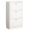 A white shoe cabinet with three doors and silver handles, shown from the front against a white background. Náhľad obrázku produktu