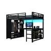 A loft bed with a desk and wardrobe, featuring LED lighting. Anteprima dell’immagine prodotto