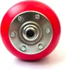 A close-up view of the bottom of a red expansion vessel with a silver metal flange and bolts. Produktbild-Vorschau