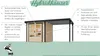 A diagram of a hybrid garden house with callouts describing its features. Produktbild-Vorschau