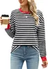 ASKSA Damen T-Shirt Rundhals Langarm Shirts Gestreift Basic Produktbild-Vorschau 1