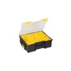 A black and yellow organizer box with a clear lid is shown against a white background. Produktbild-Vorschau