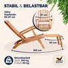 A wooden sun lounger with dimensions and load capacity indicated. Produktbild-Vorschau