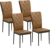 Four brown dining chairs with diamond-stitched upholstery and black metal legs are arranged on a white background. Produktbild-Vorschau