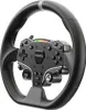 A close-up studio shot of a black racing steering wheel with a metallic center hub. Produktbild-Vorschau