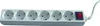 A white power strip with six sockets and a red on/off switch, isolated on a white background. Produktbild-Vorschau