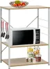A microwave rack with a microwave, kitchen utensils, and jars of food. Náhled obrázku produktu