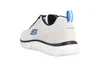 A rear view of a white Skechers sneaker with blue accents. Anteprima dell’immagine prodotto
