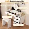 COSTWAY Make-up tafel met kruk, afneembare LED-spiegel, 3 Productafbeelding-voorbeeld 5