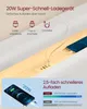 A close-up view of a charging station with cables and a phone, accompanied by marketing text and graphics. Produktbild-Vorschau
