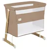 A baby crib/bed with wooden legs and beige fabric sides with mesh windows. Náhľad obrázku produktu