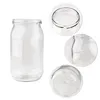 A clear glass jar is shown from the side, with three close-up circular insets showing the top, side detail, and bottom of the jar. Produktbild-Vorschau