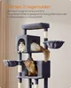 A multi-level cat tree with two cats on it, with descriptive text about its features. Produktbild-Vorschau