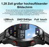 A smartwatch is shown with marketing text and feature callouts. Produktbild-Vorschau