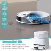 A robotic vacuum cleaner with a cutaway showing its internal components, and a separate image of its charging station. Produktbild-Vorschau